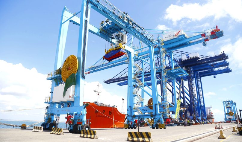 Os guindastes chegaram em navio vindo da China, e vão auxiliar na operação de contêineres. Fotos: Thiago Gaspar e Carlos Gibaja/Gov do Ceará.
