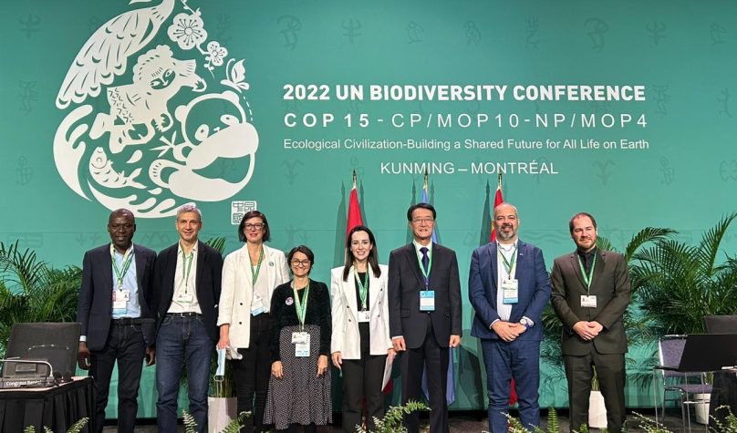 Representando Fortaleza, a secretária da Seuma, Luciana Lobo (ao centro) na COP-15, ao lado de outros gestores, como o vice-prefeito de Paris, Christophe Najdovski. Foto: Divulgação/PMF.